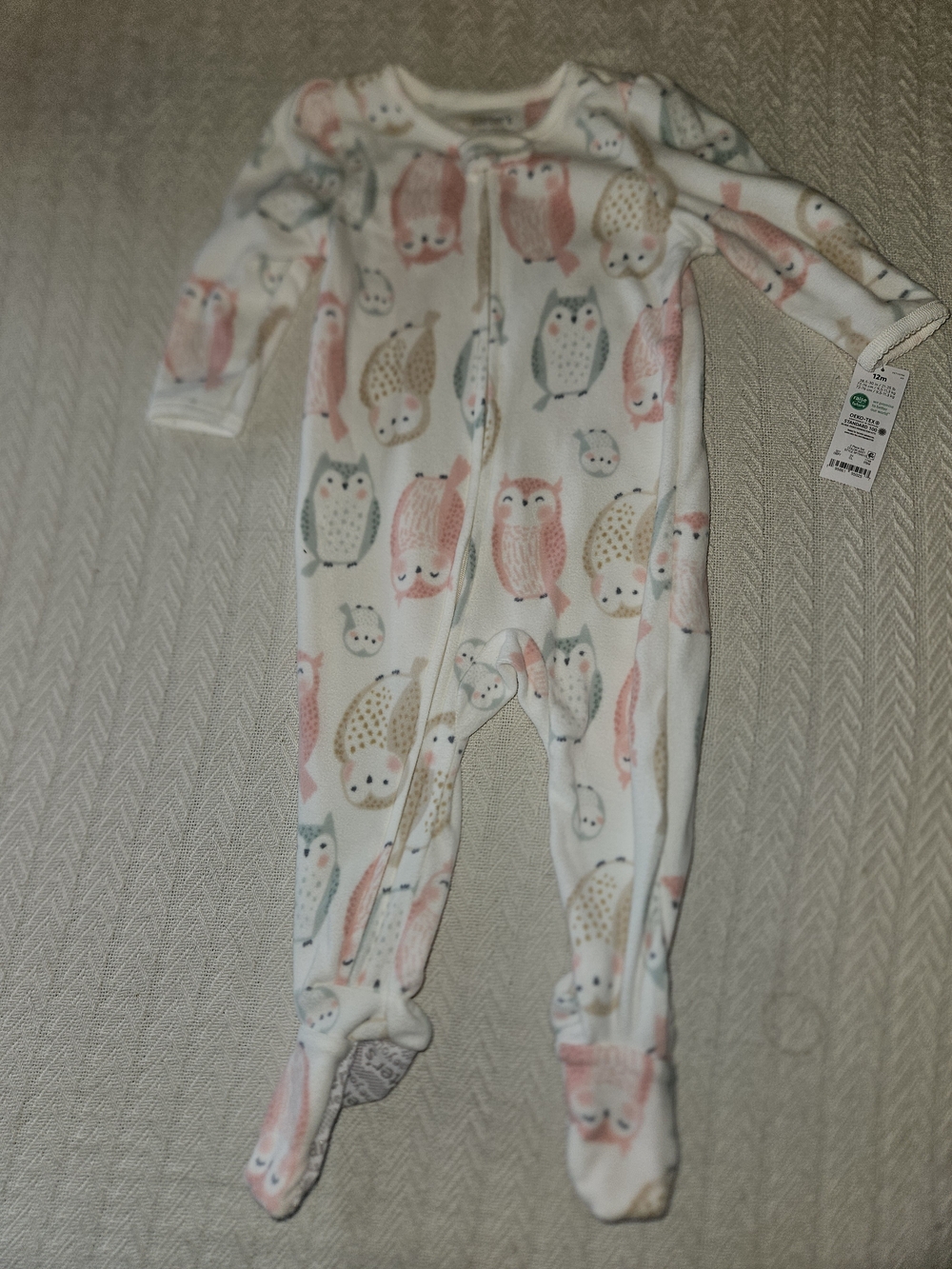 Carter's Pink & Cream Owl Footed One-Piece
